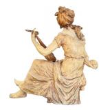 DR - 291D 16-Inch Antique Metal Statue - Woman Playing Lute
