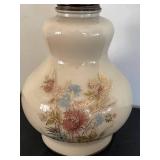 DR - Vintage Milk-Glass Oil Lamp with Floral Gold-Accent Pattern