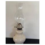 DR - Vintage Milk-Glass Oil Lamp with Floral Gold-Accent Pattern