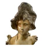 DR - Antique Art Nouveau Spelter Bust - European Damsel, Old-World Charm