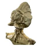 DR - Antique Art Nouveau Spelter Bust - European Damsel, Old-World Charm