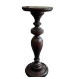DR - Vintage Round Pedestal Table - 13.75 in Dia x 35 in H - Dark Wood
