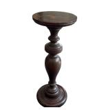 DR - Vintage Round Pedestal Table - 13.75 in Dia x 35 in H - Dark Wood