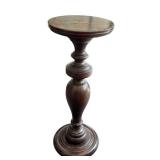 DR - Vintage Round Pedestal Table - 13.75 in Dia x 35 in H - Dark Wood
