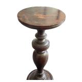 DR - Vintage Round Pedestal Table - 13.75 in Dia x 35 in H - Dark Wood