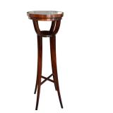 DR - Round Glass-Top Pedestal Table, Dark Wood Finish