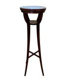 DR - Round Glass-Top Pedestal Table, Dark Wood Finish