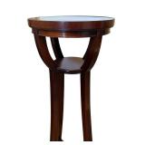 DR - Round Glass-Top Pedestal Table, Dark Wood Finish