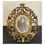 LR - Vintage Ornate Gilt Metal Portrait Frame - Oval Photo Opening