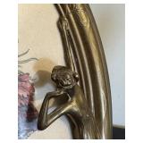 Art Nouveau Brass Oval Mirror with Vintage Portrait Print - Frame