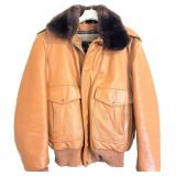 Golden Fleece Vintage Leather Bomber Jacket - Removable Lining - Size 42