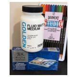 BR - Derwent Studio/Classic Pencils - Cotman Watercolors - Golden Matte Medium - RealValue Brush Set