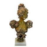 LR - Antique Art Nouveau Bronze Bust of a Lady on Marble Base