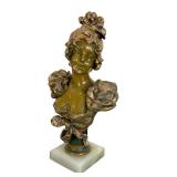 LR - Antique Art Nouveau Bronze Bust of a Lady on Marble Base