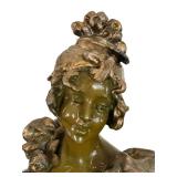 LR - Antique Art Nouveau Bronze Bust of a Lady on Marble Base