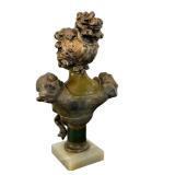 LR - Antique Art Nouveau Bronze Bust of a Lady on Marble Base
