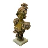 LR - Antique Art Nouveau Bronze Bust of a Lady on Marble Base