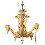 G - 1920s Art Deco 5-Light Ceiling Fixture - Gold-Tone Chandelier