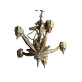 G - 1920s Art Deco 5-Light Ceiling Fixture - Gold-Tone Chandelier