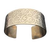 Vintage Engraved Swirl Cuff Bracelet - Silver Tone