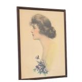 LR - Zula Kenyon Original Vintage Drawing, Framed Portrait