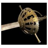 DR - Decorative Sword - 40in Blade, Circular Basket Hilt, No Markings