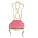 BR - Vintage Rococo Metal Chair with Pink Upholstery, Cream Finish