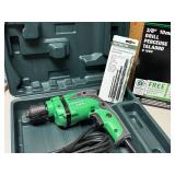 LL - Hitachi D10VH 3/8 in 10 mm Drill - Corded with Case & 4-Piece Bit Set