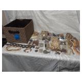 Large lot of wood and clay beads with basket