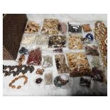 Large lot of wood and clay beads with basket