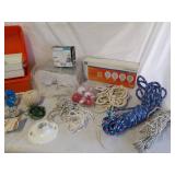 Misc box of ropes lightbulbs and more