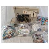 Sewing machine and assorted beads