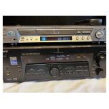 Vintage Jensen tower speakers with Sony av receiver and dvd player