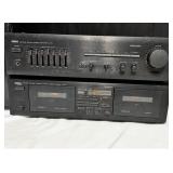 Yamaha tower speakers with av stereo amplifier, k-80 stereo cassette deck, and Yamaha am/fm stereo