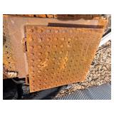 11 cast iron concrete tread stamps and heavy cast iron sewer drain with grate