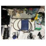Assortment of fish tank accessories and tank
