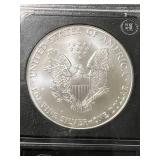 2002 AMERICAN SILVER EAGLE 1 TROY OZ .999 FINE SILVER SLABBED BU