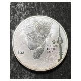 2020 KOREAN TIGER 1 TROY OZ .999 FINE SILVER