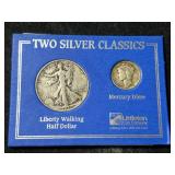 2 SILVER CLASSICS 1940-S WALKING HALF WITH 1944 MERCURY DIME