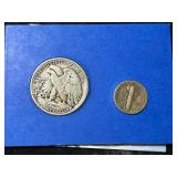 2 SILVER CLASSICS 1940-S WALKING HALF WITH 1944 MERCURY DIME