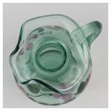 Fenton Handpainted Green Glass Pitcher - Pink Floral Motif