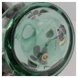 Fenton Handpainted Green Glass Pitcher - Pink Floral Motif