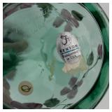 Fenton Handpainted Green Glass Pitcher - Pink Floral Motif