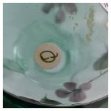 Fenton Handpainted Green Glass Pitcher - Pink Floral Motif