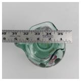 Fenton Handpainted Green Glass Pitcher - Pink Floral Motif