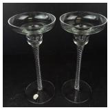 Air-Twist Clear Glass Taper Candle Holders (Pair) & Romanian Hand-Blown Cobalt Blue Candle Holder