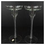 Air-Twist Clear Glass Taper Candle Holders (Pair) & Romanian Hand-Blown Cobalt Blue Candle Holder