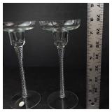 Air-Twist Clear Glass Taper Candle Holders (Pair) & Romanian Hand-Blown Cobalt Blue Candle Holder