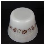 Glasbake #235 1 Qt Oval Casserole Dish w Blue Floral & Dynaware Pyr-O-Rey Milk Glass Custard Cups (Lot of 4)