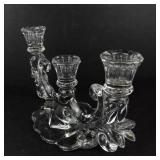 Fostoria Clear Glass Triple Candelabra Candlestick Holder